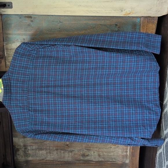 Untuckit 100% Cotton Blue Plaid Button Down Flannel Shirt - Men's Large - Picture 5 of 5